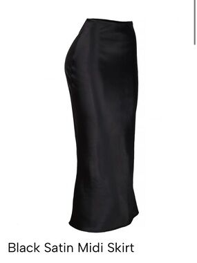Sleek Black Satin Midi Skirt — High Waist Elegance